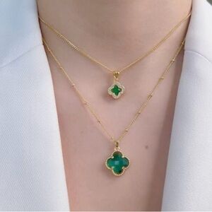 Gold and Green Clover Pendant Necklace